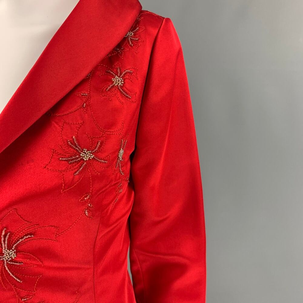 RICHARD TYLER Couture Size 8 Red Silk Rayon Beaded Knee-Length 2 Piece Set - Picture 3 of 8